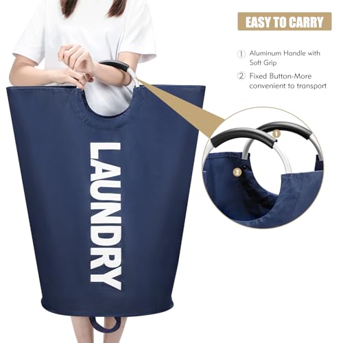 Maxsilan 90L Large Laundry Basket, Freestanding Tall Clothes Hamper, Collapsible Laundry Bag, Dark Blue - color: Dark Blue, size: 90L