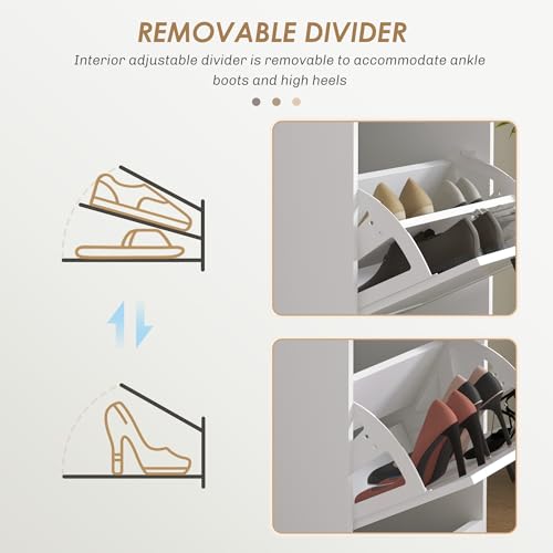 HOMCOM Shoe Storage Cabinet with 3 Flip Drawers, Freestanding Narrow Shoe Cabinet with Adjustable Shelves, Slim Hidden Rack Organizer for Entryway, Hallway, White