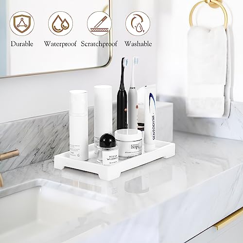 Luxspire Resin Vanity Tray, Bathroom Toilet Tank Storage Tray, 10.03 x 5.9 in Kitchen Sink Trays Decorative Serving Tray, Vanity Countertop Organizer for Makeup Towel Perfume Holder, M, White Marble - color: B - White Marble, style: Medium