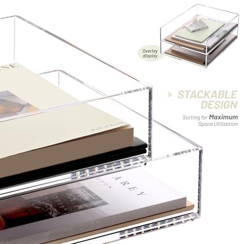 SANRUI Paper Organizer for Desk,Acrylic Stackable Letter Tray, Clear Desk Organizer, Paper Sorter for Office,Home or School,2-Pack - style: A4 Vertical File Trays 2 Tier