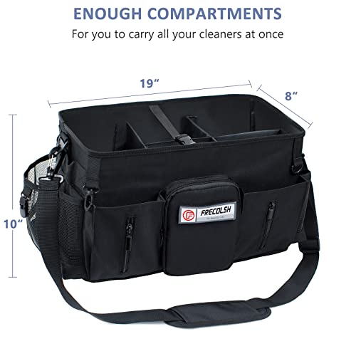 Large Cleaning Supplies Organizer-Cleaning Caddy Organizer With Handles & Shoulder Strap-Cleaning Bags for Cleaning Suppliers-Housekeepers Wearable Cleaning Tote Upgraded - color: Black