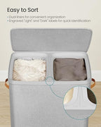 SONGMICS Laundry Basket, 44.9 Gal. Laundry Hamper, 2 Compartments, Easy Assembly, with Lid and Handles, Removable Inner Bags, 22 x 15.7 x 29.5 Inches, Dove Gray ULCB813G01 - color: Dove Gray, size: 170 L (2-Section)
