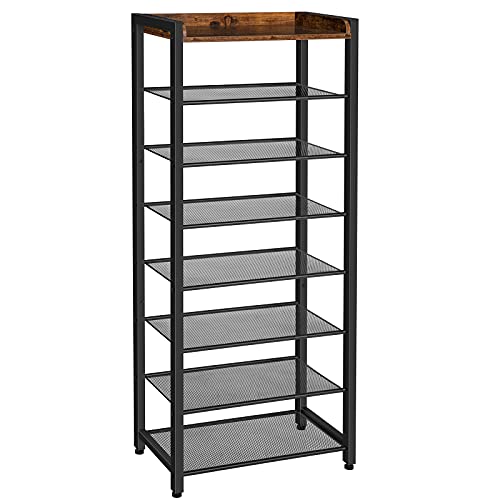 HOOBOR 8 Tier Shoe Rack, Large Capacity Shoe Storage for 14-16 Pairs, Sturdy Metal Shoe Shelf for Closet Entryway, Space Saving Shoe Organizer for Sneakers Heels, Rustic Brown BF48XJ01 - size: 20.5" L x 11.8" W x 53.9" H