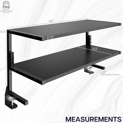 VIVO Clamp-on 30 inch Above or Below Desk 2-Tier Shelving Unit for Table Accessories, Gaming Devices, and More, Storage Tray, Desktop Organizer, Black, STAND-SHELF30C