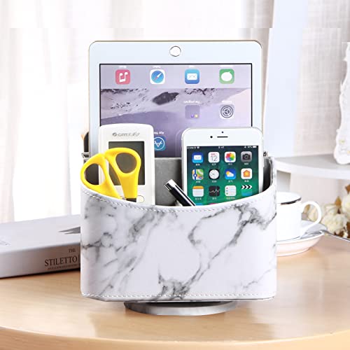PUSU Leather 360°Rotatable Remote Control Holder,Nightstand TV Remote Caddy,Office Supplies Desktop Organizer,Spinning Storage Box for Pen,Mail,Phone,DVD, Blu-Ray, Media Player, Heater Controllers - color: 1 Marble