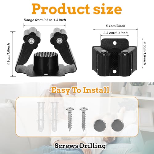 24 Pack Broom and Mop Holder Wall Mount, Hanging Clamp Clip Hanger Utility Rack, Heavy Duty Stainless Steel Adjustable Clamp Organizer with Screws for Garage, Home, Garden Tools, Black
