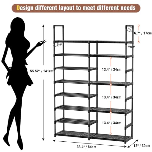 OYREL Shoe Rack Organizer 8 Tiers, Tall Shoe Racks Shelf Storage, 26-32 Pairs Vertical Large Rack,Stackable Shoes Racks for Entryway, Closet, Garage - color: Black, size: 33.4"W x 11.8"D x 56"H in 8 tier