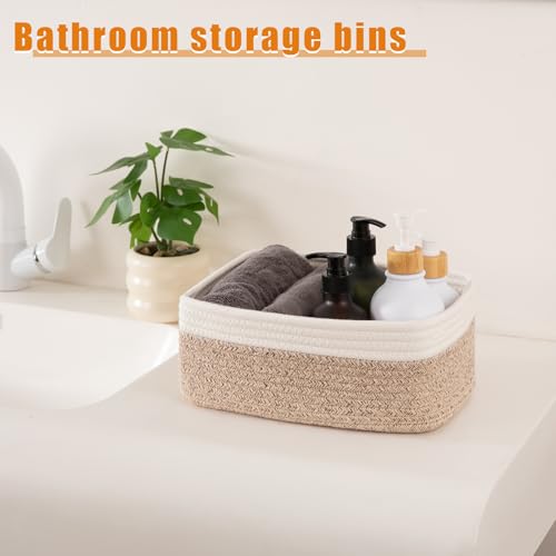 OIAHOMY 4 Pack Storage Baskets for Organizing, Small Bins for Shelves, Cute Decorative Storage Bins, Organizer Baskets for Gifts Empty, 11.8''Lx7.8''Wx4.7''H, Brown/White - color: Brown/White, size: 11.8"*7.8"*4.7"