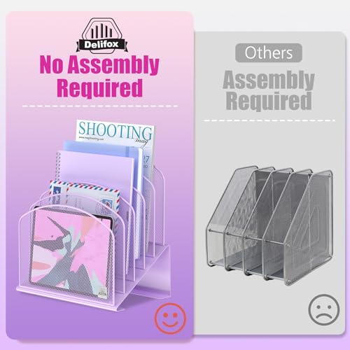Delifox Inclined Desk File Organizer,Vertical File Folder Holder Stand Metal Rack File Sorter for Office Classroom Desktop Organization - color: Purple, size: 2Pack