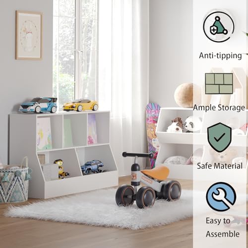 DINZI LVJ Toy Storage Organizer, Kids Bookshelf, Wood Toy Storage Cabinet, 5 Cubby Children Bookcase, 43.3" L Toddler Book Shelf for Playroom, Living Room, Nursery, Hallway, School, White - color: White, size: 2-Tier 43.3"