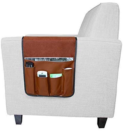 5 Pockets TV Remote Control Holder Couch Sofa Tray Armrest Organiser Oxford Chair Couch Caddy Sofa Armrest Bag Bedside Storage Hanging Organiser for Magazine Books Snack Mobile DVD Cellphone (PU-A) - color: PU-A