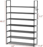 Metal Shoe Organizer,7 Tiers Shoe Storage Shoe Rack with Hooks,Fit 24-30 Pairs,Adjustable Shoe Shelf for Entryway,Hallway,Bedroom,Metal Bottom Support - size: 7 Tier
