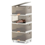 Giantex 4 Tier Stackable Storage Bins with Lids, 18 GalFoldable Shoe Storage Box with Detachable Wheels & Flip-Up Doors, Collapsible Closet Organizers and Storage Bins - size: 18Gal-4Pack
