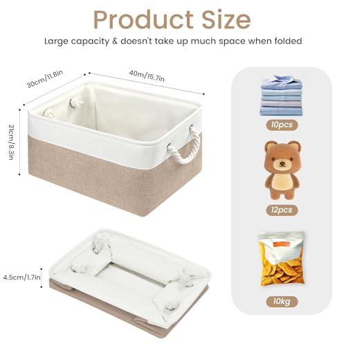 Large Storage Baskets- 15.7x11.8x8.26 inch Storage Bins for Shelves and Closet Organizing, Foldable Fabric Bin for Home Organization Clothes and Laundry (3-Pack, White&Khaki) - color: WhiteKhaki, size: 15.7inX11.8inX8.26in-3P