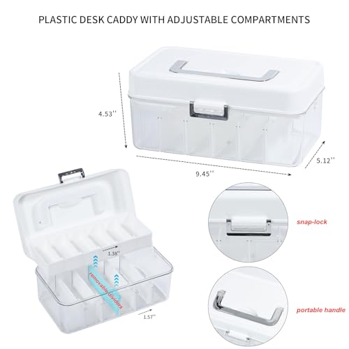 2 Pack Cable Storage Box with Lid, Plastic Cord Organizer Box for Desk Drawer, Large Home Office Supplies Case with Removable Dividers for Phone Charger, Wires, Art Crafts - size: 2 Pack