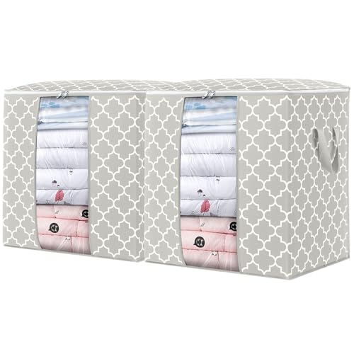 WISELIFE Storage Bags 2 Pack/100L Large Blanket Clothes Organization and Storage Containers for Comforters,Bedding, Foldable Organizer with Reinforced Handle, Clear Window, Sturdy Zippers,Lvory - color: Lvory, size: 2x 100L