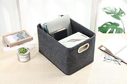 Collapsible Storage Bins Foldable Felt Fabric Storage Basket Organizer Boxes Containers with Handles Metal Handles for Nursery Toys,Kids Room,Clothes,Towels,Magazine (Dark grey） - color: Dark grey, size: 15.9L×11W×9.8H