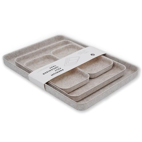 Welaxy EDC Catchall Desk Organizer felt DND Dice Rolling Tray stylish nightstand Entryway Bedside Caddy for Keys Phone Wallet Watch Glasses Pens Office Minimalist 4-piece (Oatmeal) - color: Oatmeal