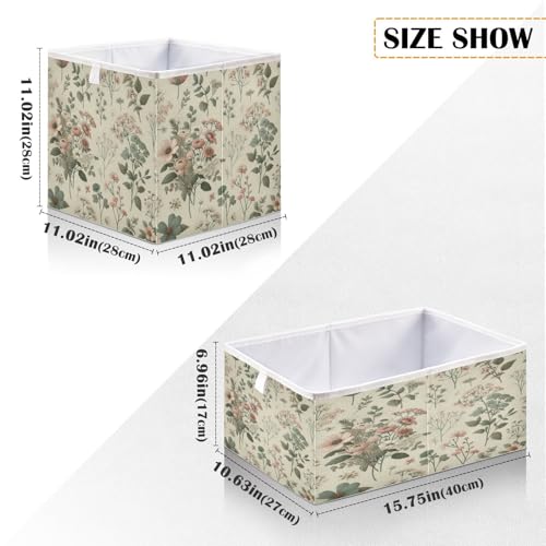 Vintage Small Floral Storage Cubes 11x11 Inch Foldable Fabric Bins with Handle for Storage and Organization, Ideal Storage Bins for Closet Shelves - color: F98