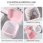 SUTOKAKA 1Pc Plastic Nail Tool Sterilizer Box Nail Drill Bits Cleaning Box Polishing Tools Soaking Tray Manicure Pedicure Storage Container Case - Pink (Pink, 3.15“x3.15“x2.75“) - color: Pink
