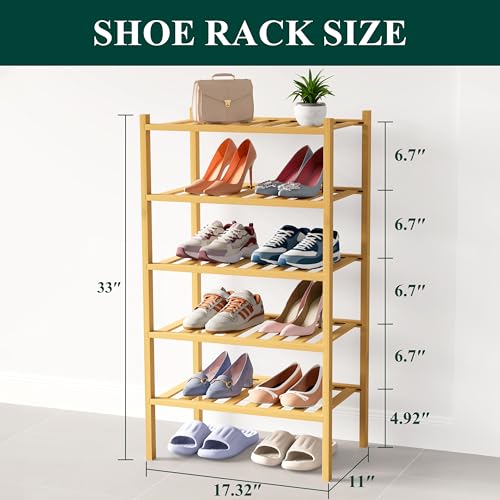 Smiry Bamboo Shoe Rack for Closet, 5 Tier Small Wooden Stackable Shoe Organizer, Free Standing Shoes Storage Shelf for Entryway, Front Door Entrance, Natural - color: Natural, size: 5 Tier - Small