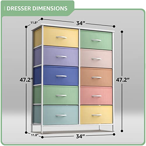 Sorbus Kids Dresser with 10 Drawers - Storage Unit Organizer Chest for Clothes - Bedroom, Kids Room, Nursery, & Closet - Steel Frame, Wood Top & Handles, and Easy Pull Fabric Bins - color: Pastel 2, size: 10 Drawer