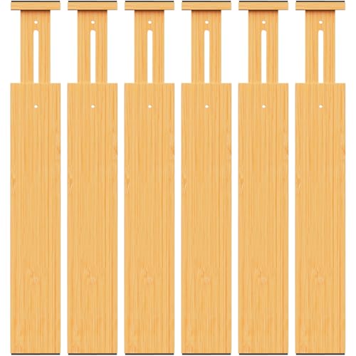 BAMBUROBA Bamboo Drawer Dividers, Adjustable Kitchen Drawer Organizer for Clothes,17-22" Expandable Drawer Organization Separators for Bedroom,Bathroom,Dresser and Office,6-Pack - style: bamboo-6Pack