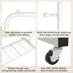 Sywhitta Clothing Rack on Wheels with Mesh Storage Shelf & Sturdy Metal Frame, Rolling Garment Rack for Hanging Clothes, Coats, Skirts, 39.76" L x 16" W x 64.56" H,White - color: White