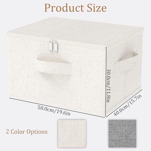 Fabric Underbed Storage Bins with Lid, Foldable Cube Organizer, Home Wardrobe Containers Box for Organizing Clothes, Shoes, Blankets, Pillows, 19.6x15.7x11.8Inches, Beige, 2 Pack - color: Beige, size: 19.6x15.7x11.8in(2 Pack)