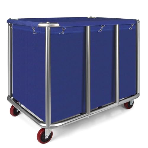 Commercial Laundry Cart with Wheels, 470L Industrial Rolling Laundry Basket, Large Heavy Duty Laundry Sorter with Watertight Oxford Bag & Sturdy Steel Frame for Home, Hotel, Hospital, 440 lbs (Blue) - color: Blue