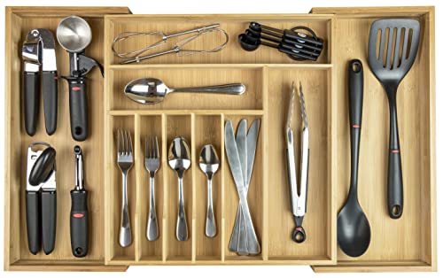 KitchenEdge Premium Silverware, Flatware and Utensil Organizer for Kitchen Drawers, Food-Safe Contract Grade, Expandable from 16 to 28 In, Natural Bamboo - color: Natural Bamboo, size: From 16" to 28" wide