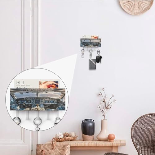Airplane Cockpit Key Holder Wall Mounted Key Hanger with 5 Hooks Hallway Key Rack Decor for Kitchen Entryway Key Hooks PU Leather Key Organizer for Front Door Office