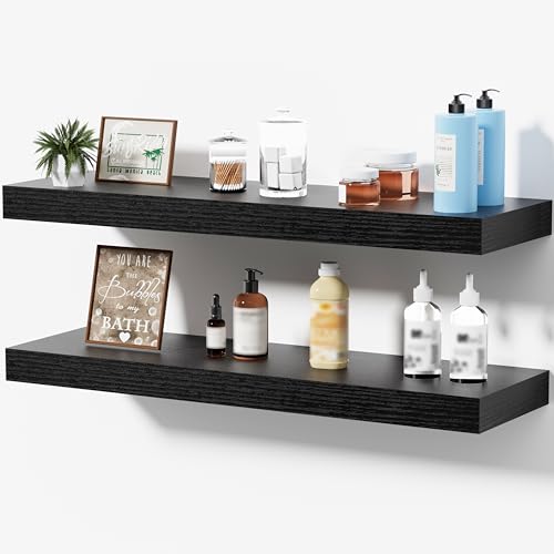Floating Shelves for Wall, Bathroom Shelves Over Toilet, Wall Shelves & Book Shelf for Room, Hanging Shelf, Modern Wooden Mounted Floating Shelves, 24x7x1.5 in (Black, Set of 2) - color: Black, size: 24"(set of 2)