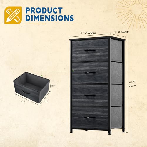 DWVO 4 Drawers Dresser, Dresser for Bedroom, Fabric Storage Tower, Chest of Drawers, Organizer Unit for Closets, Living Room, Sturdy Steel Frame, Wooden Top, Easy Pull Fabric Bins - color: B - Black Wood Grain Ash, style: 4-Drawer