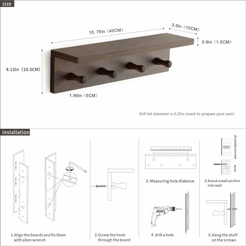 Entrance Coat Rack ，Coat Hooks, Wall-Mounted Wooden Hook Rack, Wall-Mounted Shelves are Very Suitable (Walnut Color Finish—A-1) - style: Walnut color finish—A-1