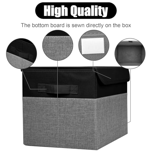 Bagnizer Large 22 Quart Linen Fabric Foldable Storage Bin Cube Organizer Basket with Flip-Top Lid & Handles, Clothes Blanket Box for Home, Office, Closet, Black & Gray, 4 Pack 14.6 x 9.5 x 9.5 - color: Black & Gray, size: Medium - 4 Pack
