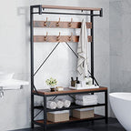 IDEALHOUSE Coat Rack Shoe Bench Industrial Hall Tree Storage Bench for Entryway Wood Look Accent Large Shoe Rack with Storage Shelf Hanging Bar,8 Hooks Grey 39.9"x15.7"x72" - color: Brown