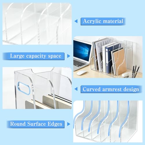 5-Tier Clear Acrylic File Holder, Vertical Document Organizer for Magazines, Binders, Notebooks & Envelopes - Multi-Purpose Desk Storage for Home Office（A4,5 Sections） - size: A4, 5 Sections