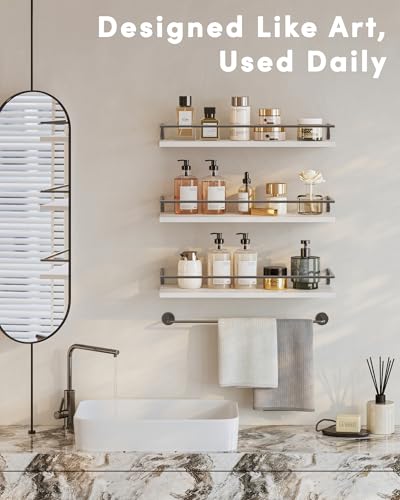Onlysky Bathoom Shelves, Floaiting Shelves for Bathroom, Set of 3, Bathroom Shelf Wall Mounted (White Grey, 15.7 Inches, 3) - color: White Grey