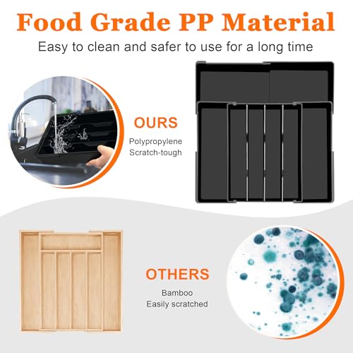 Spaclear Expandable Large Silverware Organizer - BPA-Free Food-Safe Utensil Drawer Organizer Adjustable Kitchen Drawer Organizer Flatware Cutlery Tray, Classified Storage for Spoons Forks Knives - color: Black