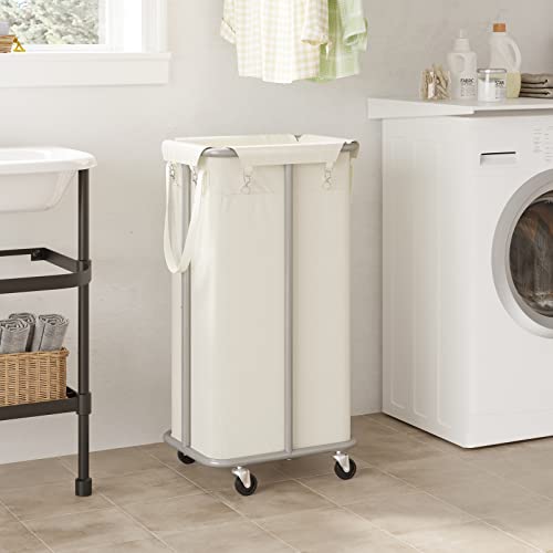 WOWLIVE 100L Rolling Laundry Hamper with Wheels Large Basket Organizer Laundry Cart with Steel Frame and Removable Bag Foldable Tall Dirty Clothes Hamper Dorm Room Storage for Bedroom (Light Beige) - color: Light Beige, size: 100L (17.0×13.0×30.8in)