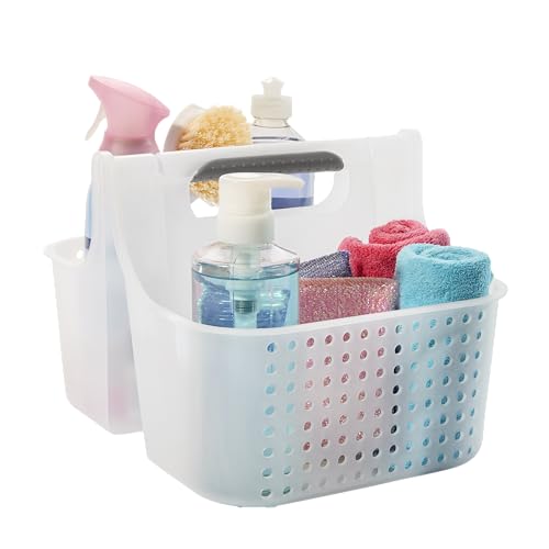 madesmart Large Portable Shower Caddy, Hold Soap, Shampoo, Hair Supplies and Beauty Products, Cleaning Supplies Organizer for Home, Dorm, Plastic Shower Tote, Soft Handle, Frost - color: Frost, size: Large