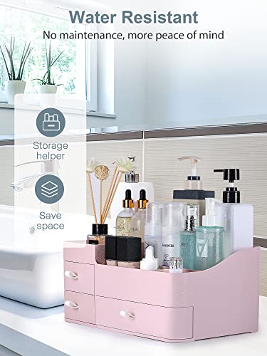 Makeup Organizer with Drawers,Large Capacity Countertop Organizer for Vanity,Bathroom and Bedroom Desk Cosmetics Organizer for Skin Care,Brushes, Eyeshadow, Lotions, Lipstick, Nail Polish - color: Pink-Large