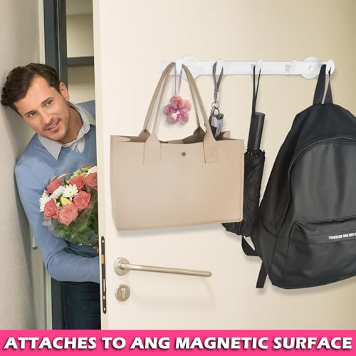 ULIBERMAGNET White Magnetic Coat Rack,Heavy Duty Coat Magnetic Holder with 5 Hooks,Anti-Slip Strong Magnetic Hanger for Refrigerator,Metal Cabinet,Entryway,Hanging Coat, Jackets, Umbrella,Scarf,Bag - color: White, size: 5 Hooks Magnetic Rack