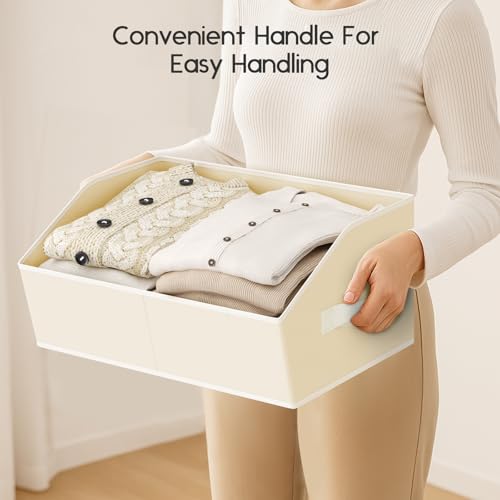 Homsorout Large Closet Organizers and Storage Bins - 4 Pack Trapezoid Storage Baskets for Shelves, Foldable Fabric Baskets with Handles Ideal for Closet, Basket, Wardrobe and Shelf Storage, Beige - color: Beige, size: 4 Pack