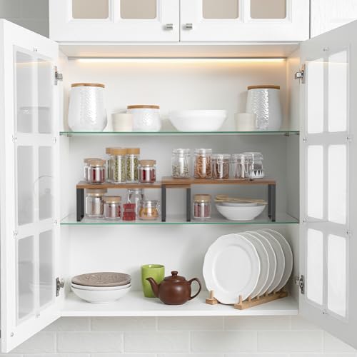 NEX Cabinet Organizer Shelf, Set of 2 Kitchen Counter Shelves, Spice Rack, Stackable Kitchen Shelves Organizer, Pantry Cupboard Dish Mug Cup Storage Shelf, Black and Brown - color: Black + Rustic Brown, size: 15.6''W