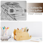 RETON Bamboo Remote Control Holder with 4 Compartments, Cute Cloud - Shaped Pen Organizer, TV Remote Holder Storage Caddy Box Suitable for Media Controller Makeup Brush Office desk Supplies (Cat)