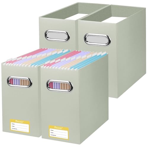 BALEINE File Organizer Box, Cardboard File Folder Organizer with Handle for Letter Size, Portable Collapsible Hanging Filing Box for Home Office Document Storage (4 Pack, Beige) - color: Beige, style: 4PK
