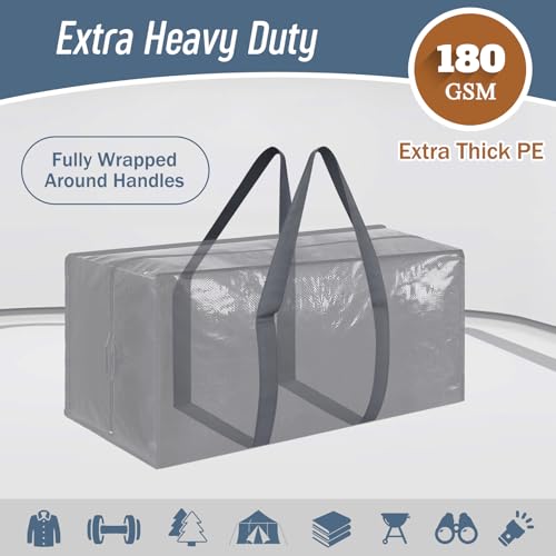 12 Pack Extra Heavy Duty Large Moving Bags with Strong Zipper & Comfortable Handles, Sturdy & Durable Clothes Storage Bags Totes Bins, Packing Moving Boxes for College Supplies, Gray - color: Gray, size: 12 Pack