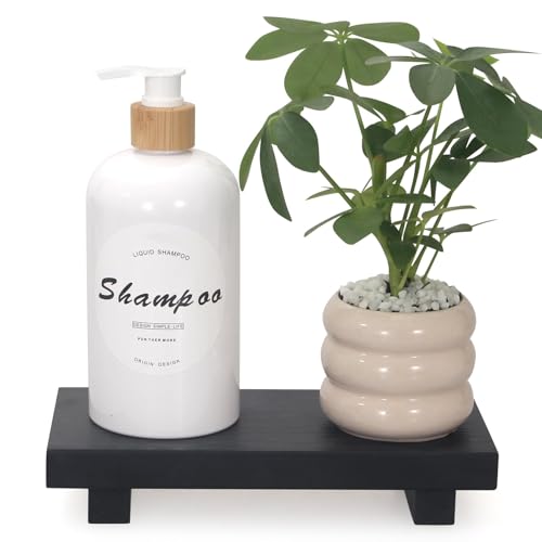 Black Bathroom Vanity Organizer Tray for Countertop Small Wooden Pedestal Stand Farmhouse Kitchen Sink Tray Decorative Hand Soap Dish Dispenser Holder Wood Risers Modern Bathroom Decor Accessories - color: Black, size: 8.6" x 4" x 1.6"